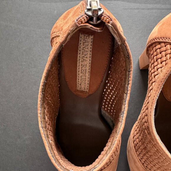 Banana Republic Tan Brown Woven Suede Peep Toe Ankle Bootie Heels Size 6 - Picture 10 of 15